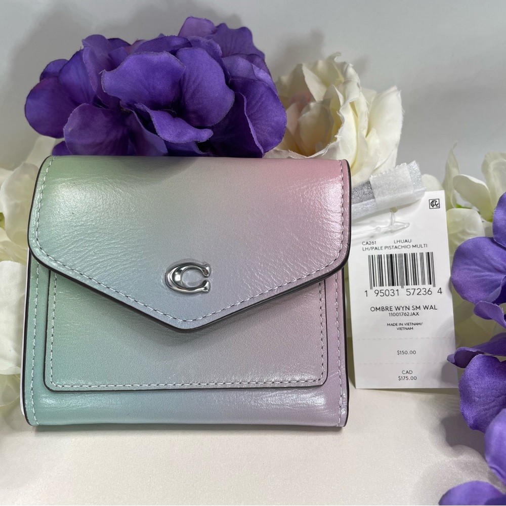 Coach Wyn Wallet Pale Pistachio, Pink and Green Ombre New With Tags